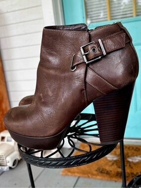 Gianni Bini Dark Brown Leather Ankle Boot with Buckle